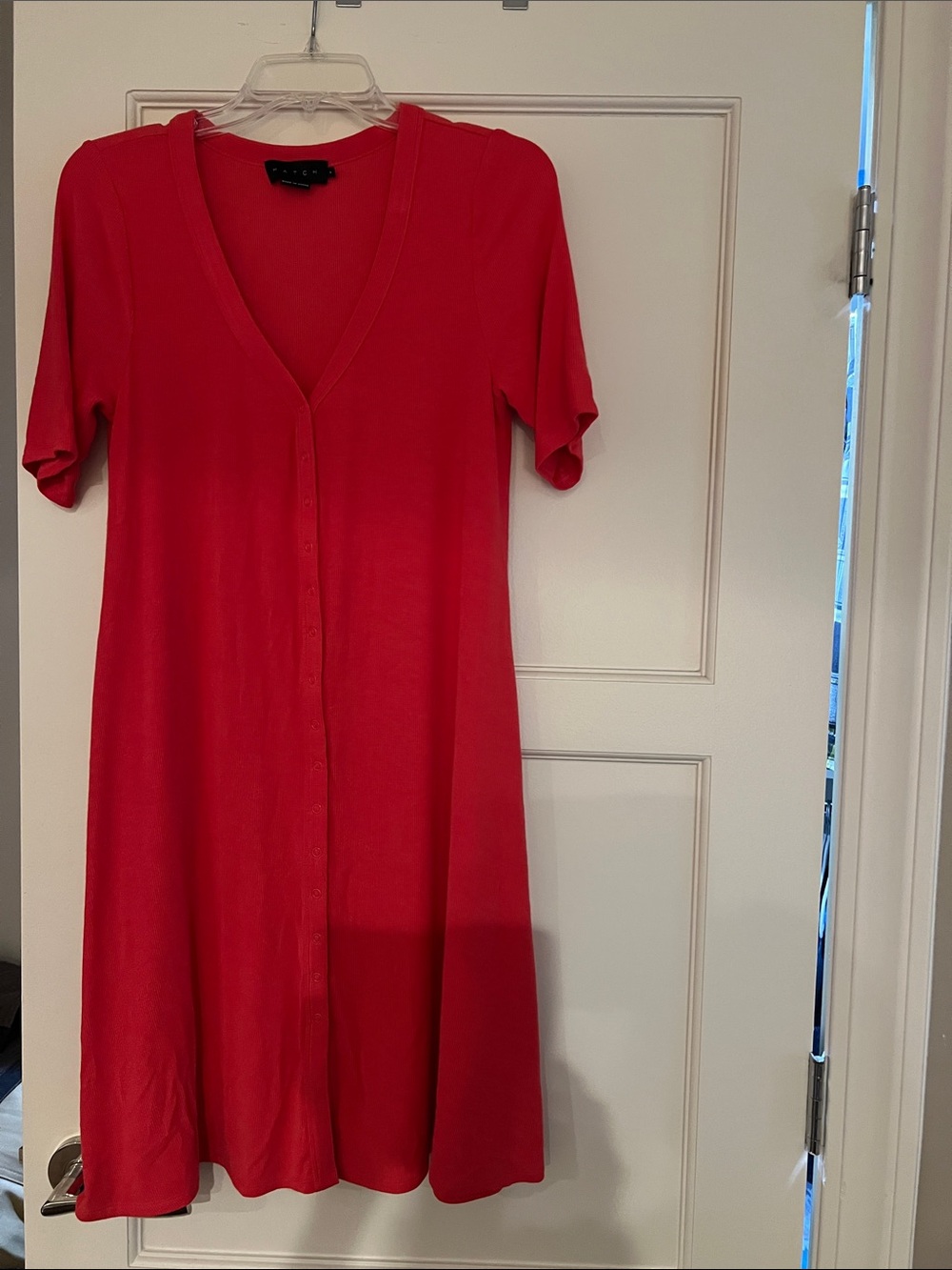 Hutch Red V-Neck Button-Front Midi Dress